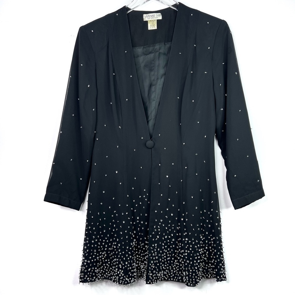 Vivienne Tam East Wind Code Vintage Beaded Embellished Blazer Jacket Black